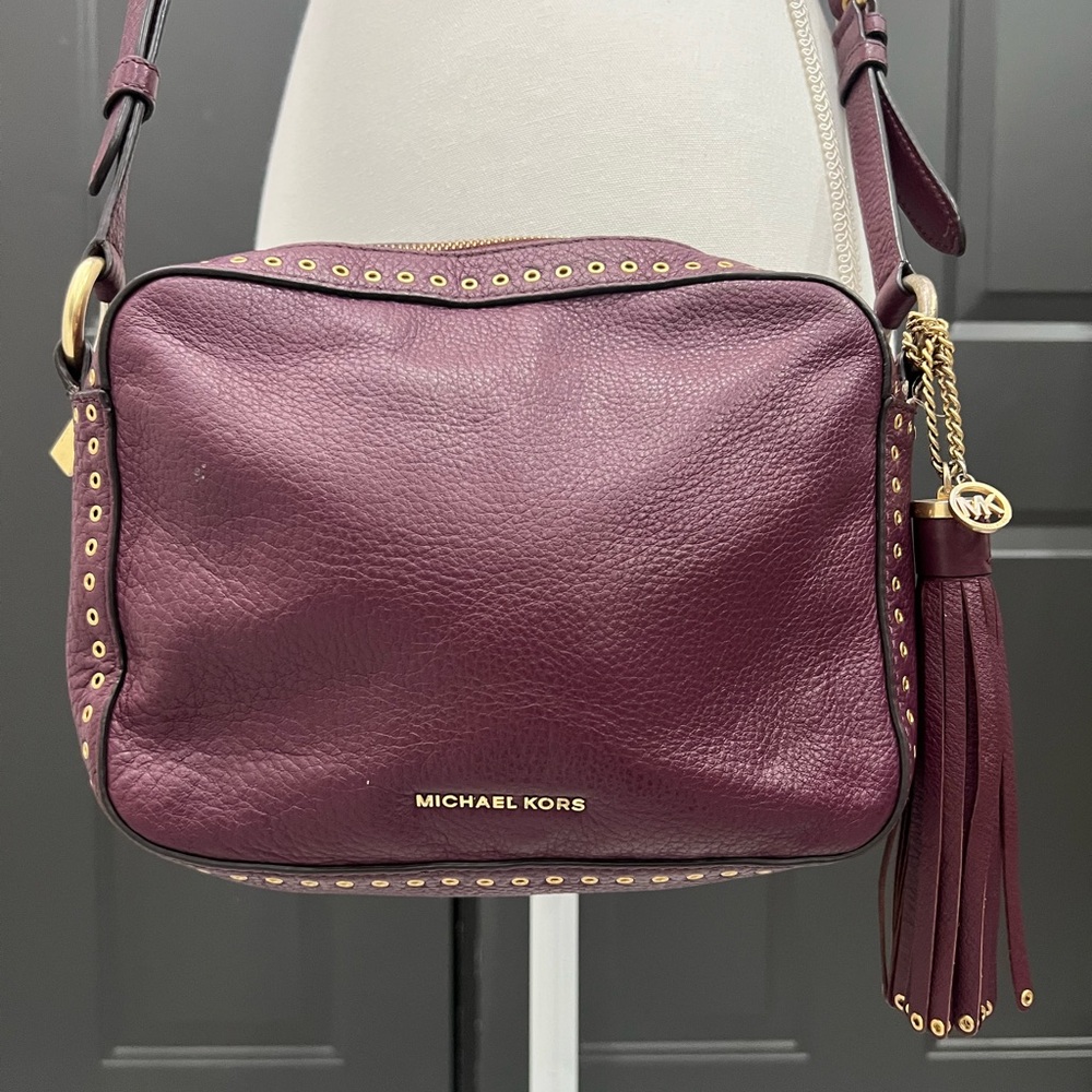 Michael Kors Plum Leather Crossbody with Gold Hardware and Tassel